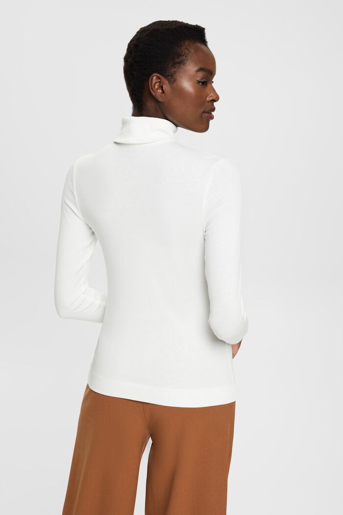 Ribbed roll neck long sleeve top, OFF WHITE, detail image number 3