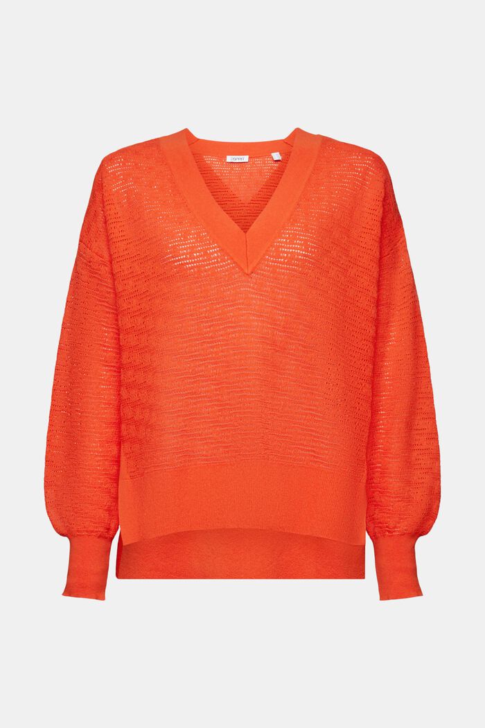 Pointelle V-Neck Sweater, BRIGHT ORANGE, detail image number 6