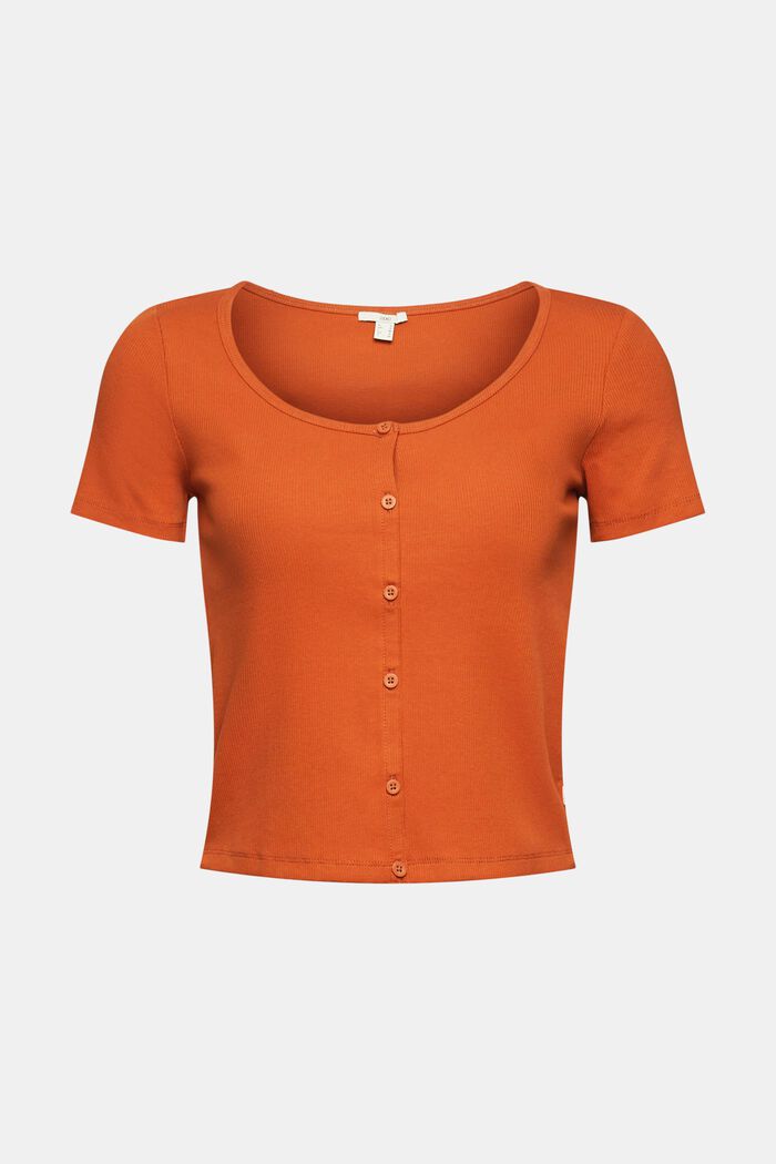 T-shirt with a button placket, organic cotton , TOFFEE, overview