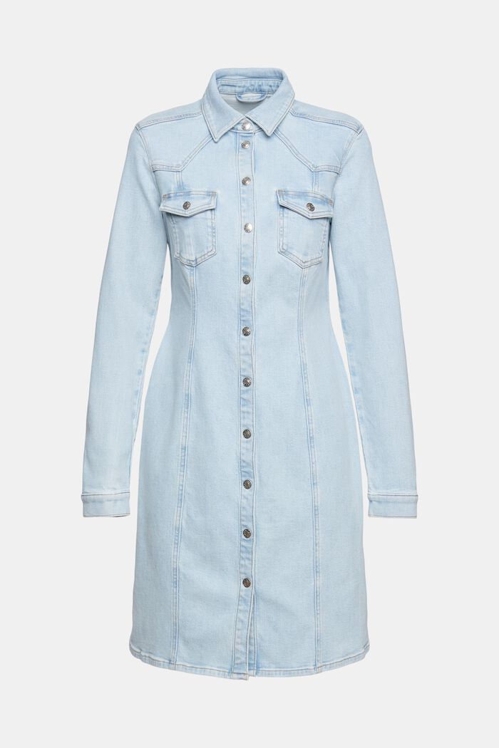 Denim dress with a button placket, BLUE LIGHT WASHED, overview