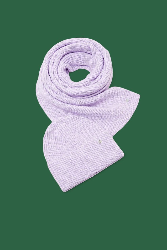 Rib-Knit Beanie and Scarf Set, LAVENDER, detail image number 0