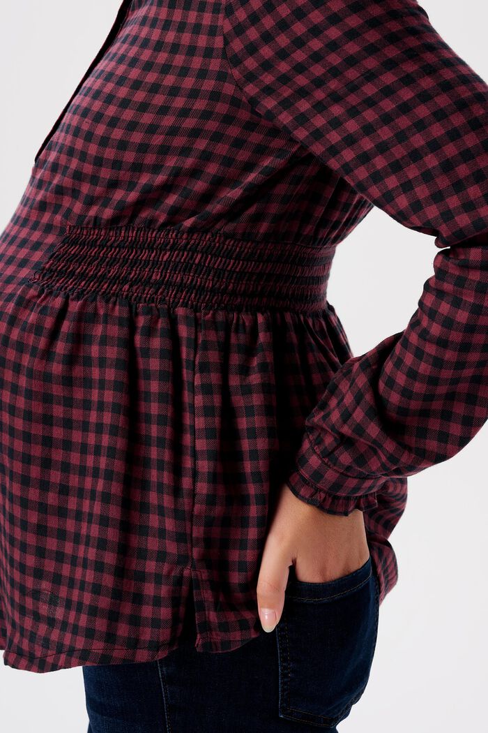 Checked Flannel Nursing Blouse, PLUM RED, detail image number 1