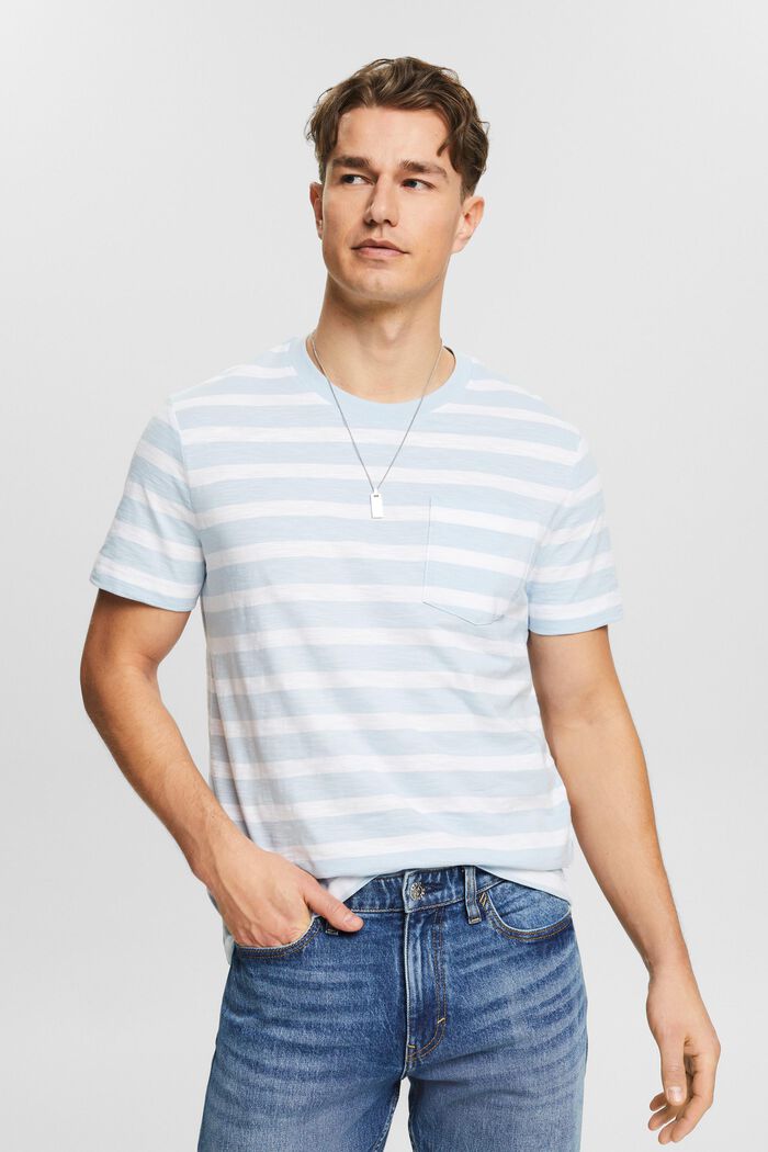 Striped Cotton Jersey T-Shirt, LIGHT BLUE, detail image number 0