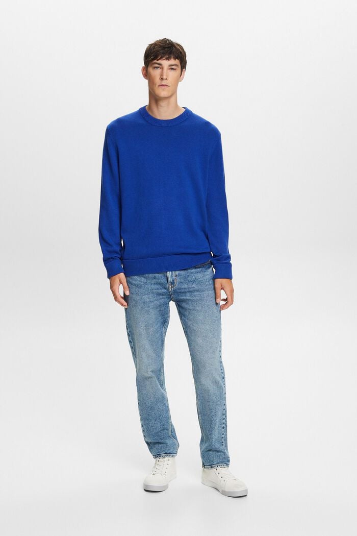 Cotton Crewneck Sweater, BRIGHT BLUE, detail image number 4