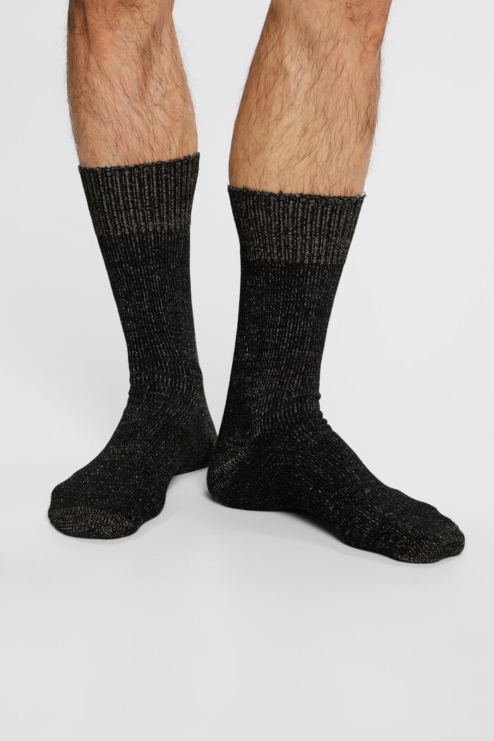 Mottled Knit Socks, BLACK, detail image number 1