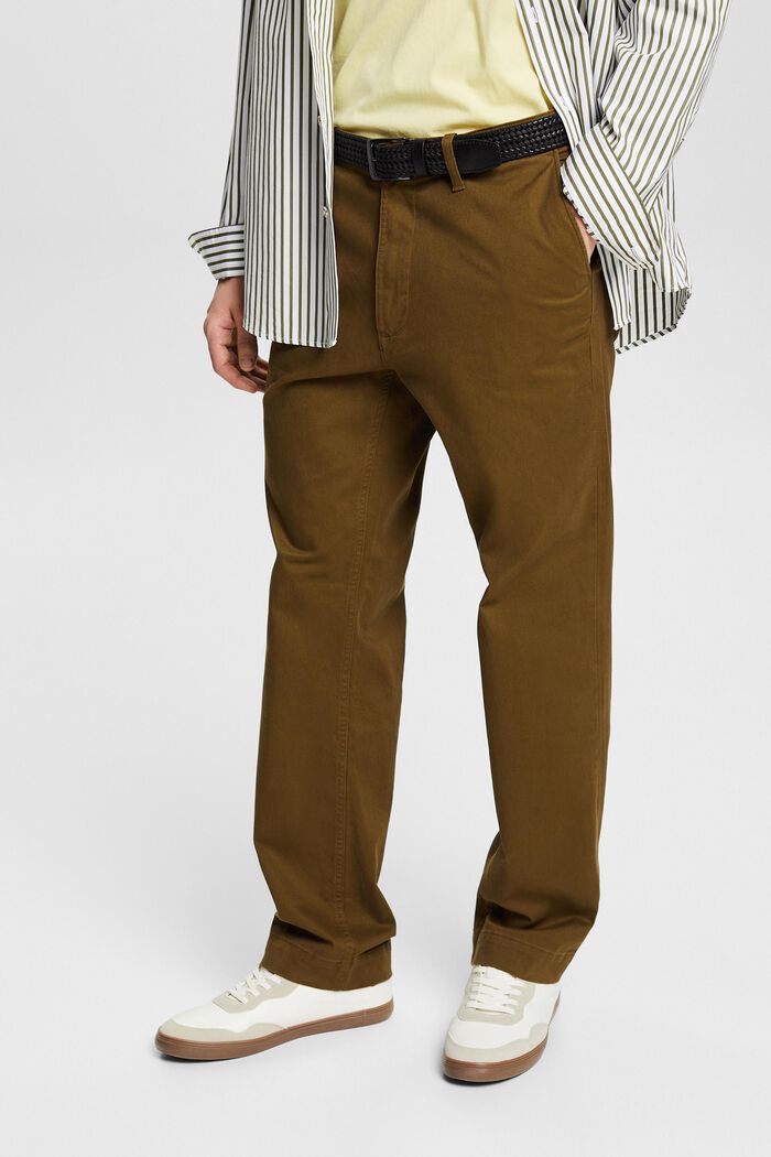 Cotton Straight Chino Pants, KHAKI GREEN, detail image number 0