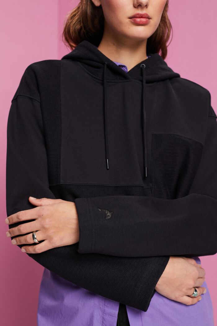 Cropped patchwork hoodie, BLACK, detail image number 2