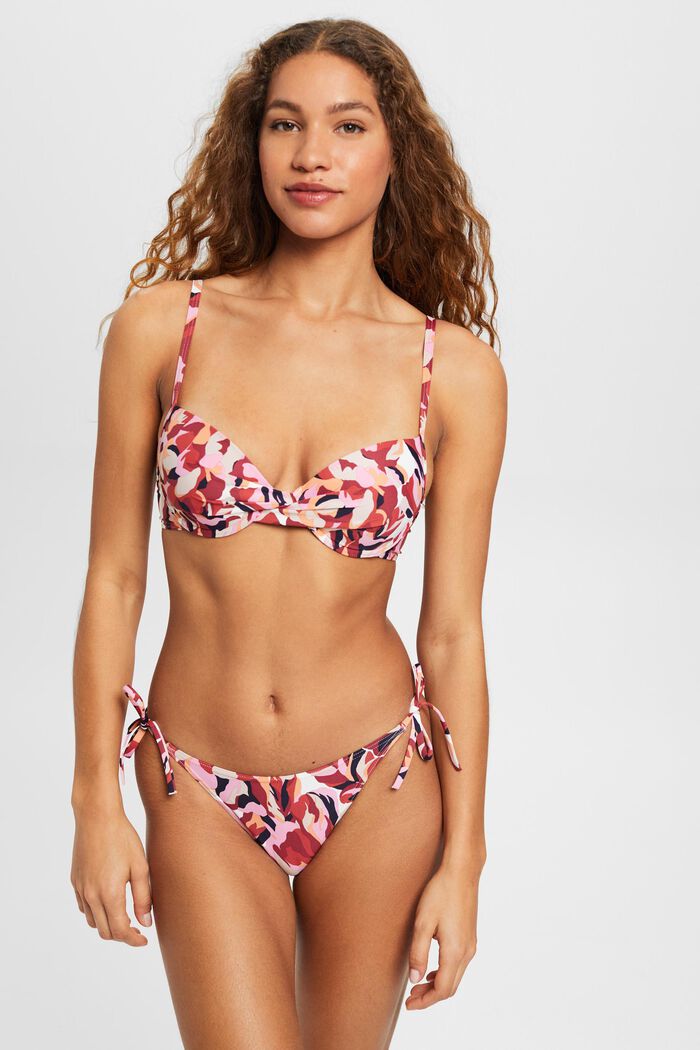 Padded and underwired bikini top with floral print, DARK RED, detail image number 1