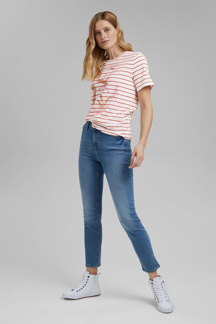 Striped organic cotton T-shirt with a print, ORANGE RED, detail image number 1