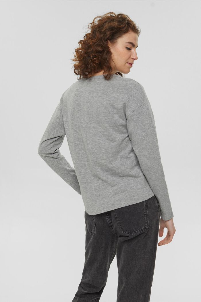 Long sleeve top with a print, organic cotton blend, MEDIUM GREY, detail image number 3