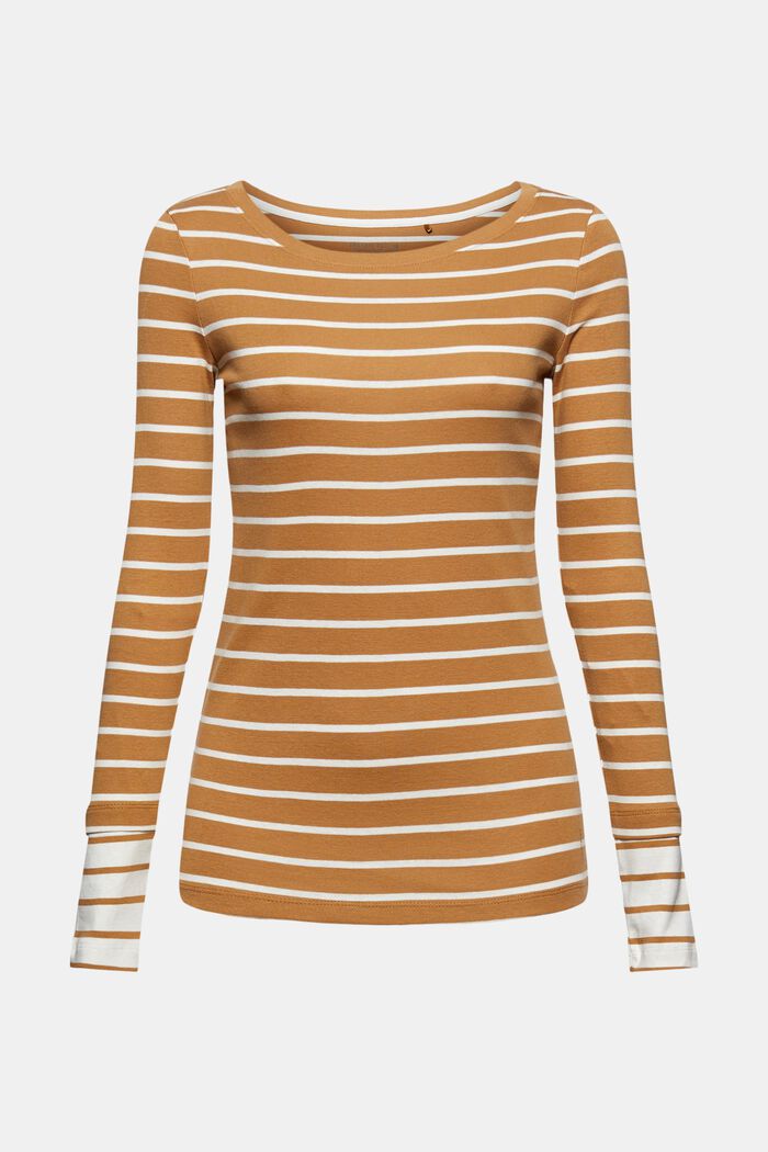 Striped long sleeve top made of organic cotton, CAMEL, overview
