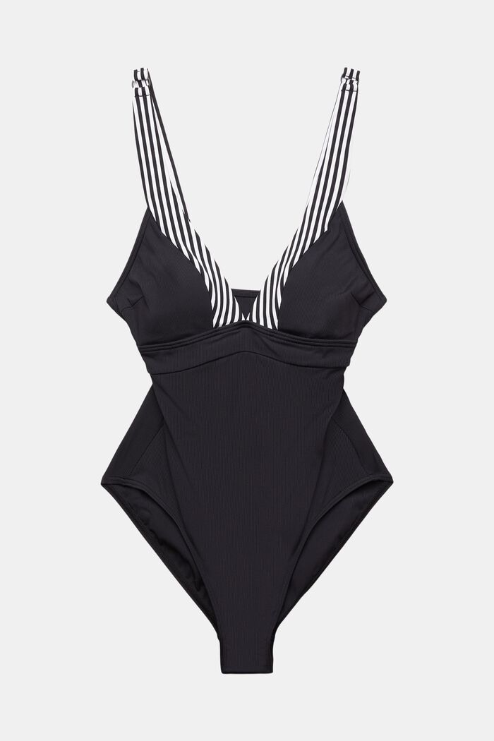 Striped One-Piece Swimsuit, BLACK, detail image number 6