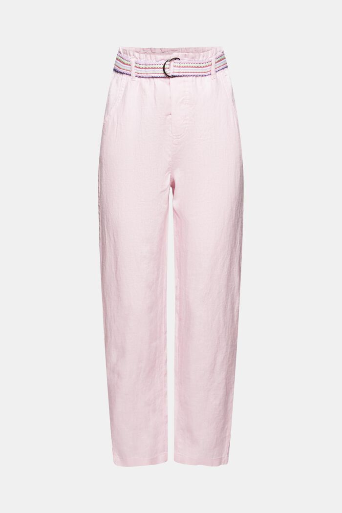 Made of linen: trousers with a colourful belt, LIGHT PINK, detail image number 7