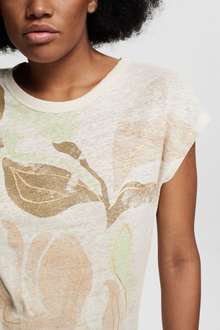 100% linen T-shirt with a print, LIGHT BEIGE, detail image number 2