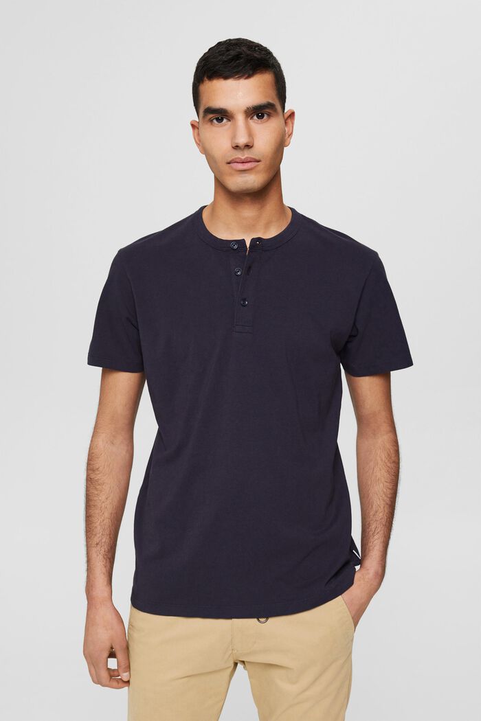 Jersey T-shirt with a button placket, NAVY, detail image number 0
