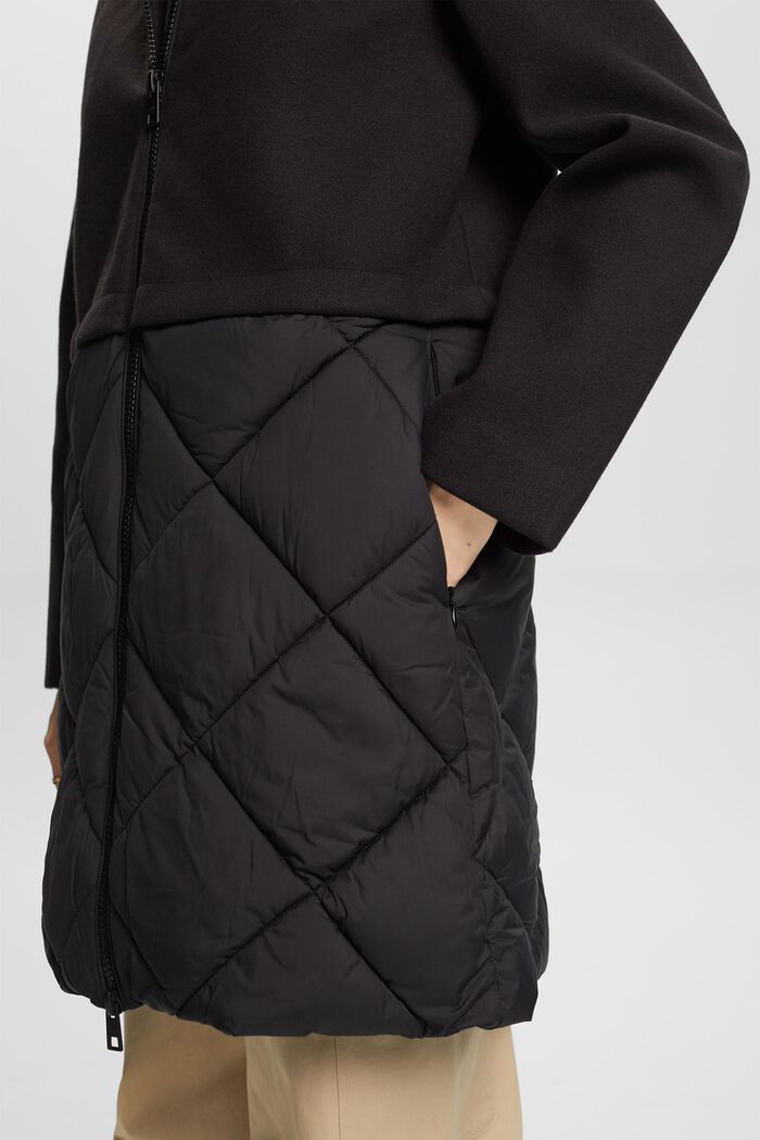 Mixed Material Hooded Coat, BLACK, detail image number 4
