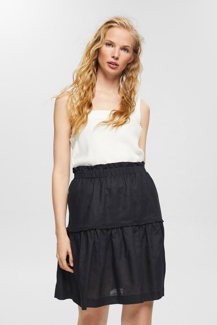 Mini skirt made of blended linen, BLACK, detail image number 1
