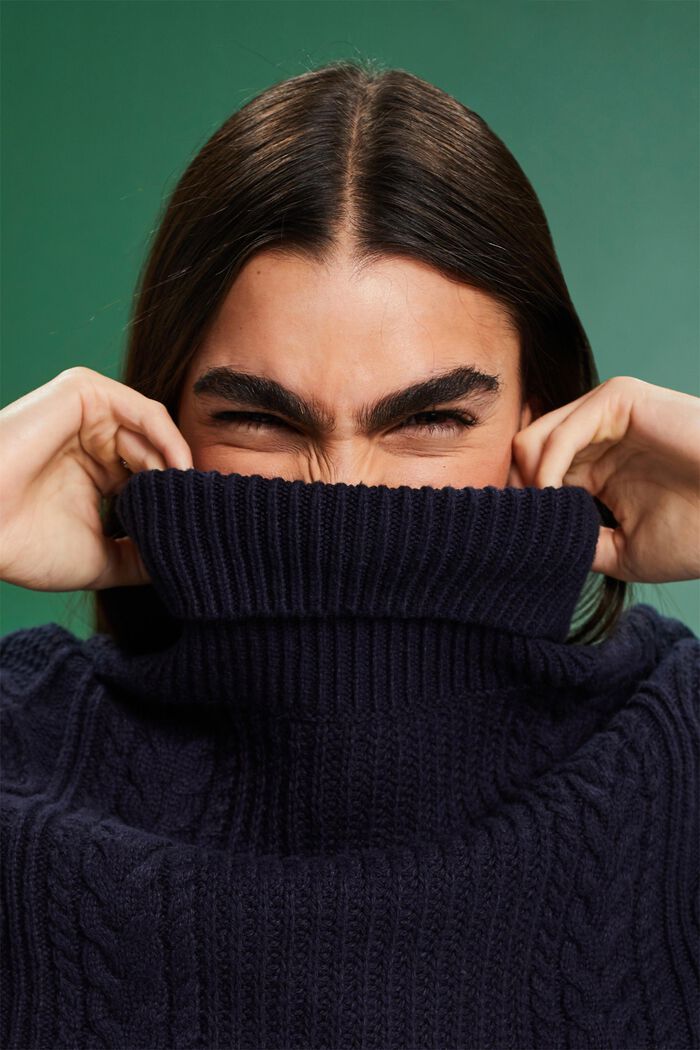 Cable Knit Turtleneck Sweater, NAVY, detail image number 4
