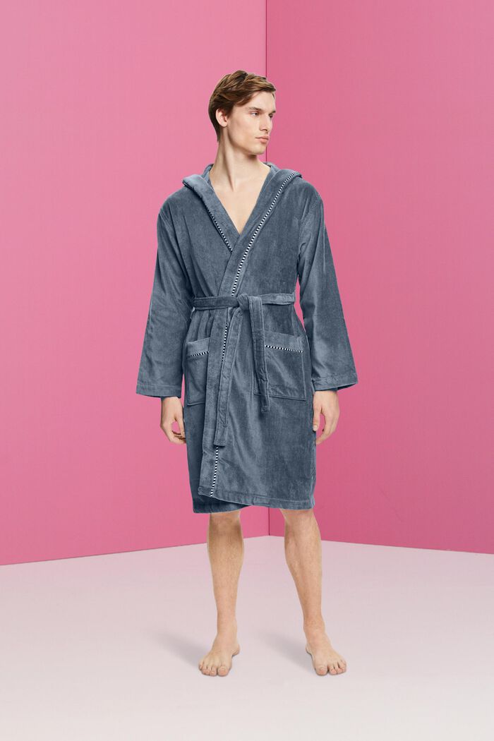 Suede bathrobe made of 100% cotton, GREY STEEL, detail image number 2