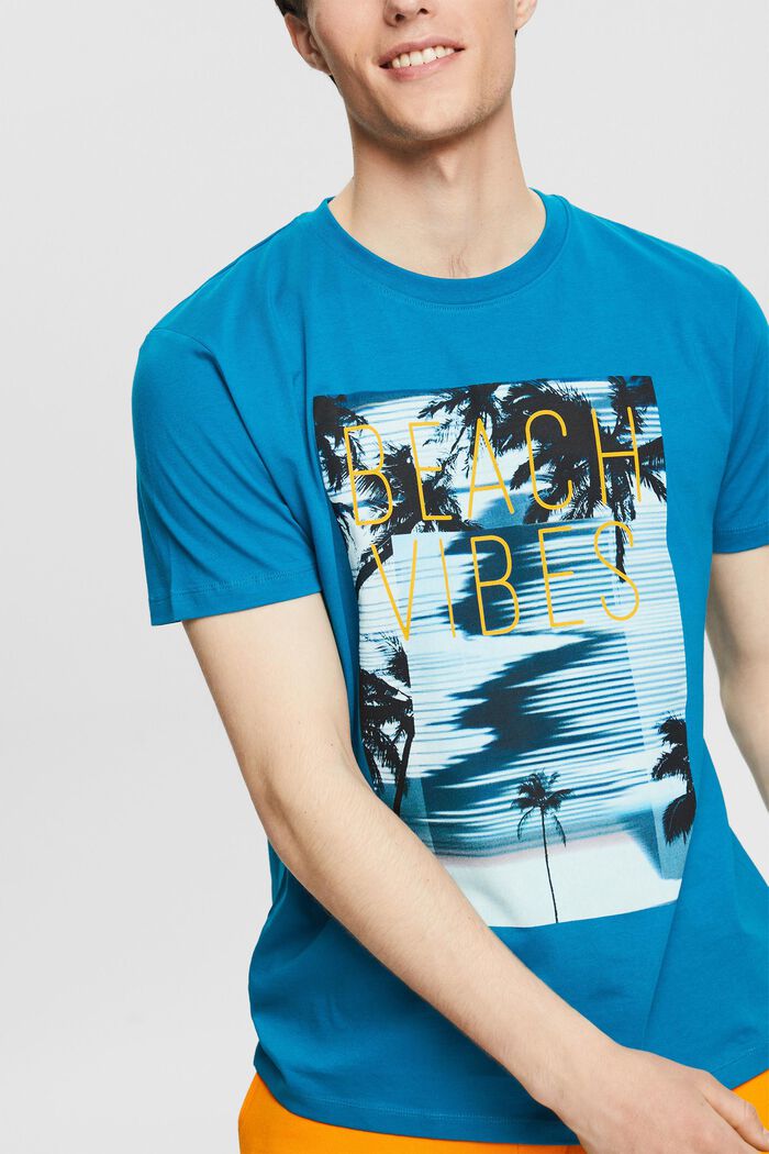 Jersey T-shirt with a large front print, TEAL BLUE, detail image number 1