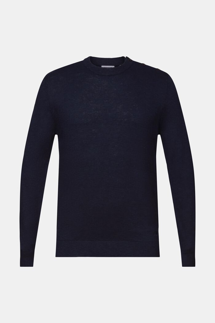 Cotton-Linen Crewneck Sweater, NAVY, detail image number 5