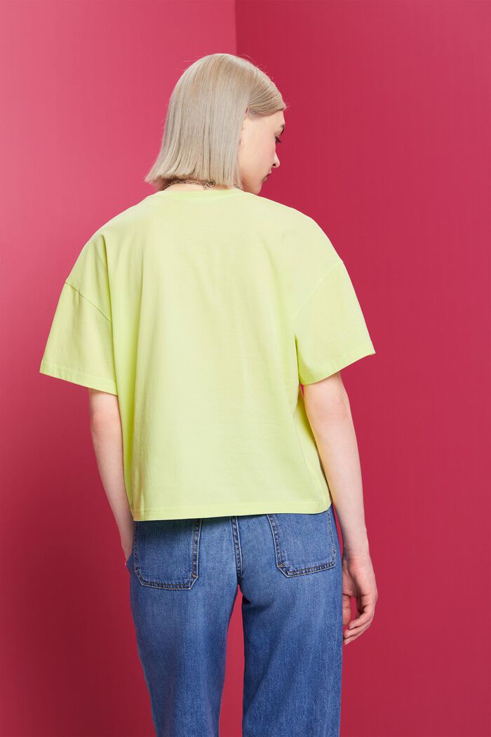 Cropped oversize t-shirt, 100% cotton, LIME YELLOW, detail image number 3