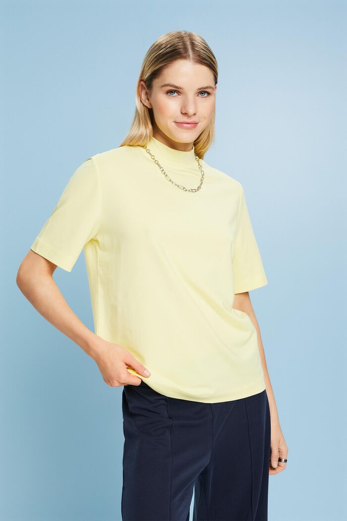 Mock Neck Jersey T-Shirt, LIME YELLOW, detail image number 0