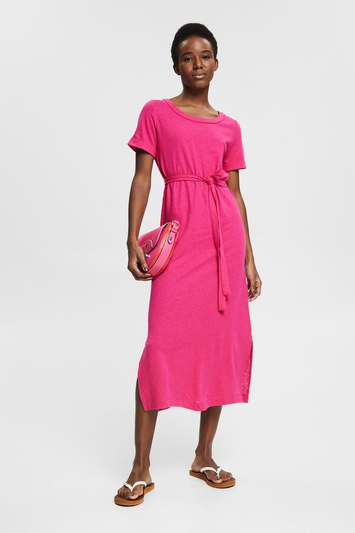 With linen: shirt dress in a midi length, PINK FUCHSIA, detail image number 1