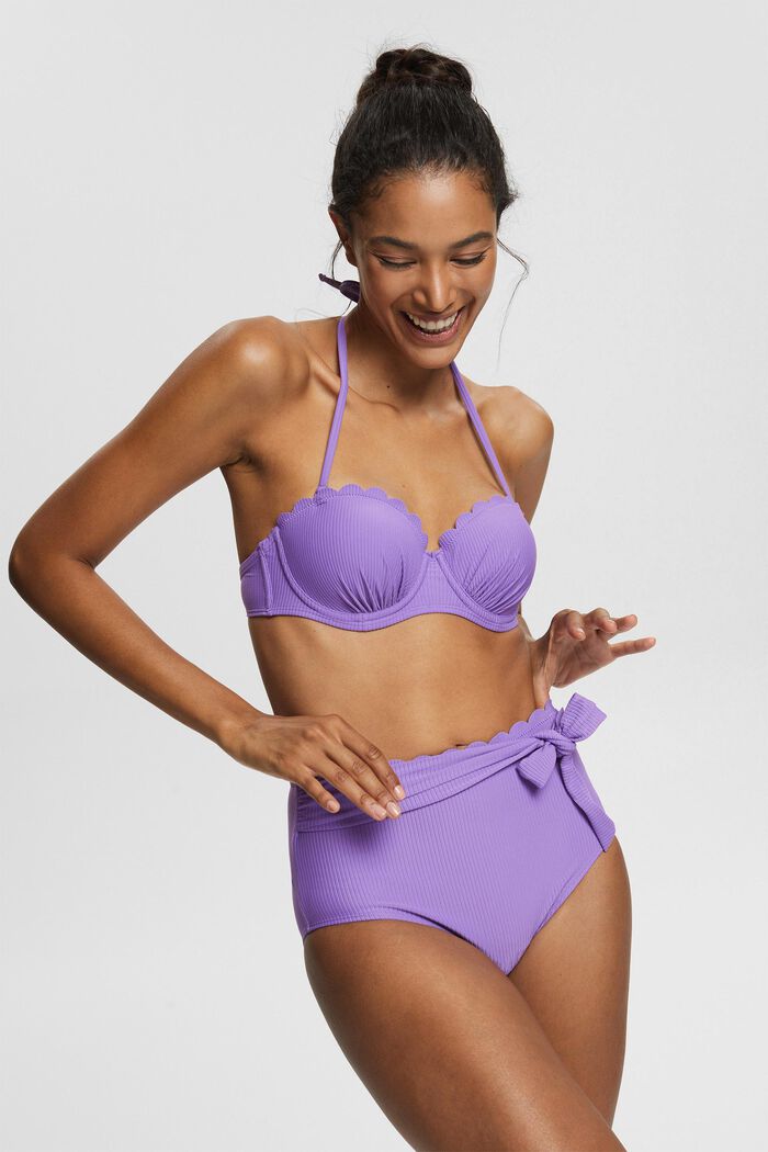 Ribbed bikini top with a scalloped hem, VIOLET, detail image number 0
