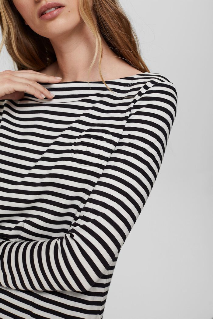 Striped long sleeve top with a monogram, BLACK, detail image number 2