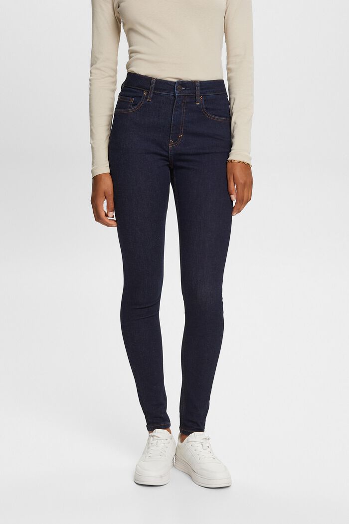 Highrise skinny jeans, stretch cotton, BLUE RINSE, detail image number 0