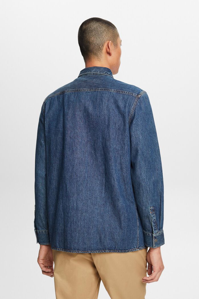 Jeans shirt, 100% cotton, BLUE MEDIUM WASHED, detail image number 3