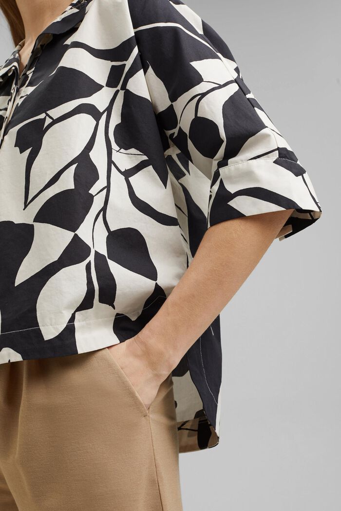 Cotton poplin blouse with botanical print, BLACK, detail image number 2