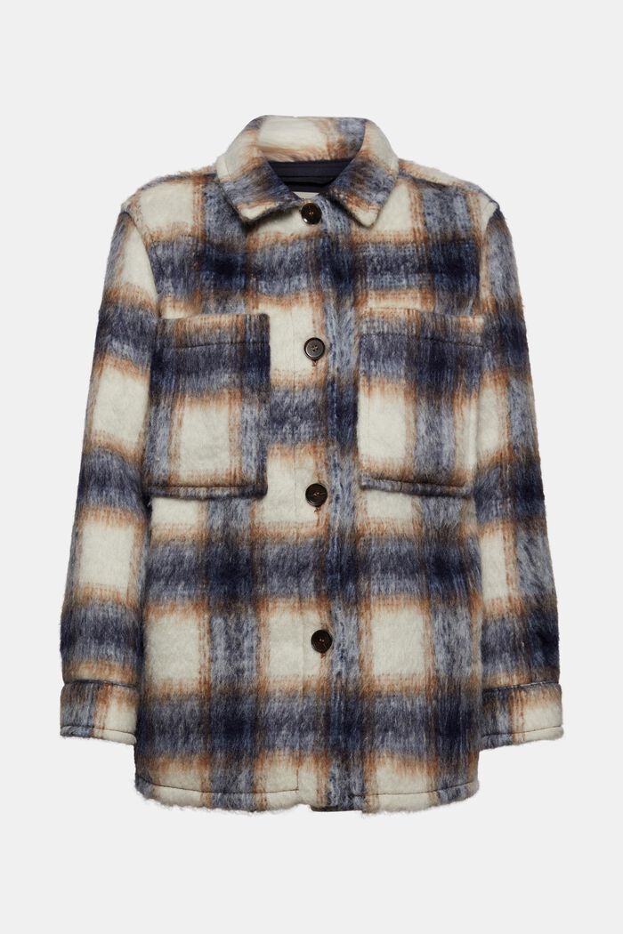 Made of a recycled wool blend: shaggy checked shacket, NAVY, detail image number 8