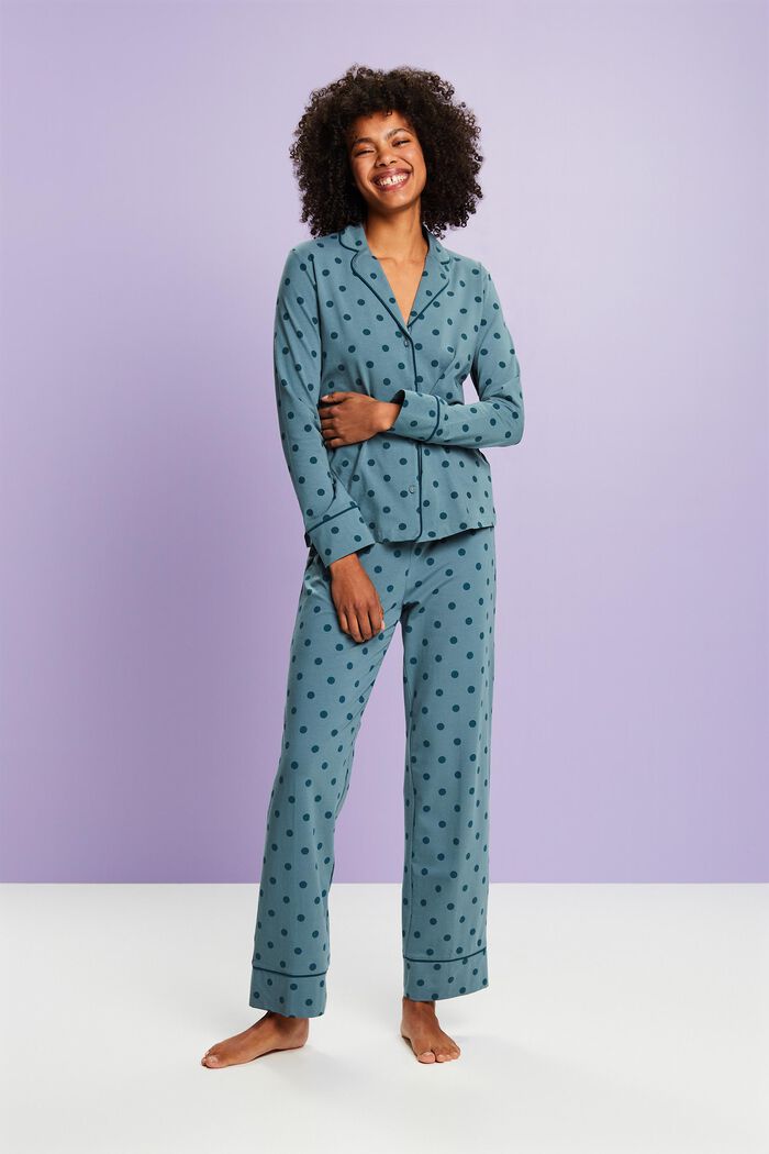 Jersey Long Pyjama Set, TEAL BLUE, detail image number 1