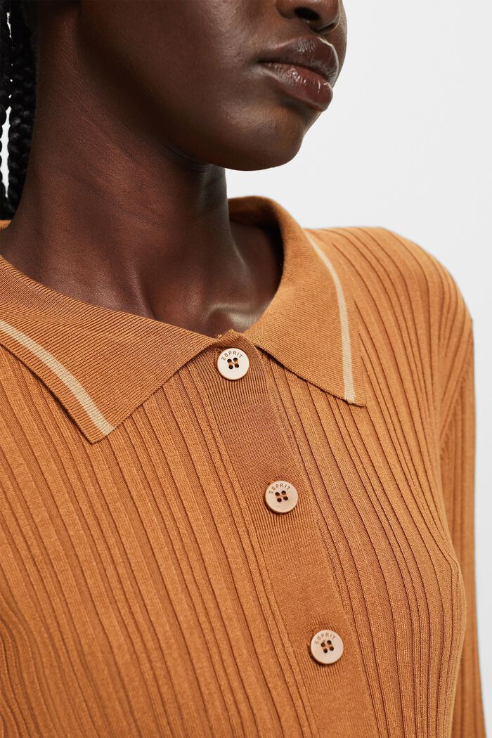 Button Front Knit Polo Top, CARAMEL, detail image number 2