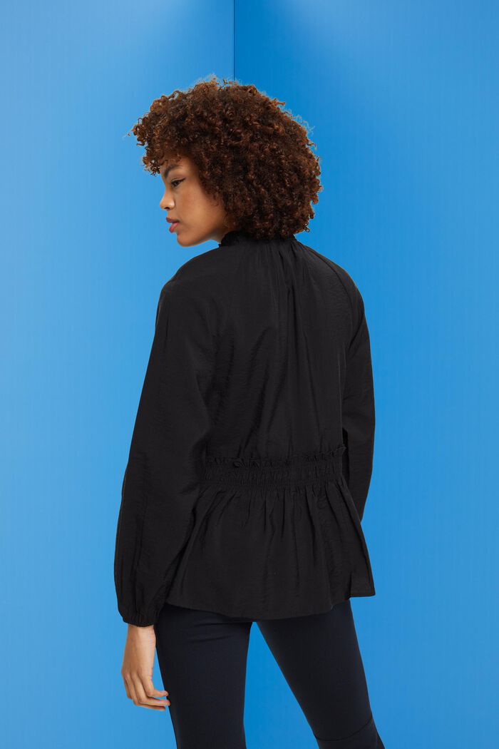 Ruffle blouse with tie detail, BLACK, detail image number 3