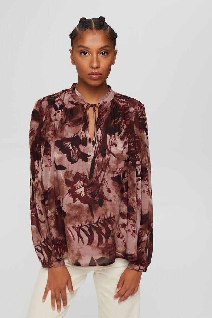 Recycled: chiffon blouse with a floral print, OLD PINK, detail image number 5