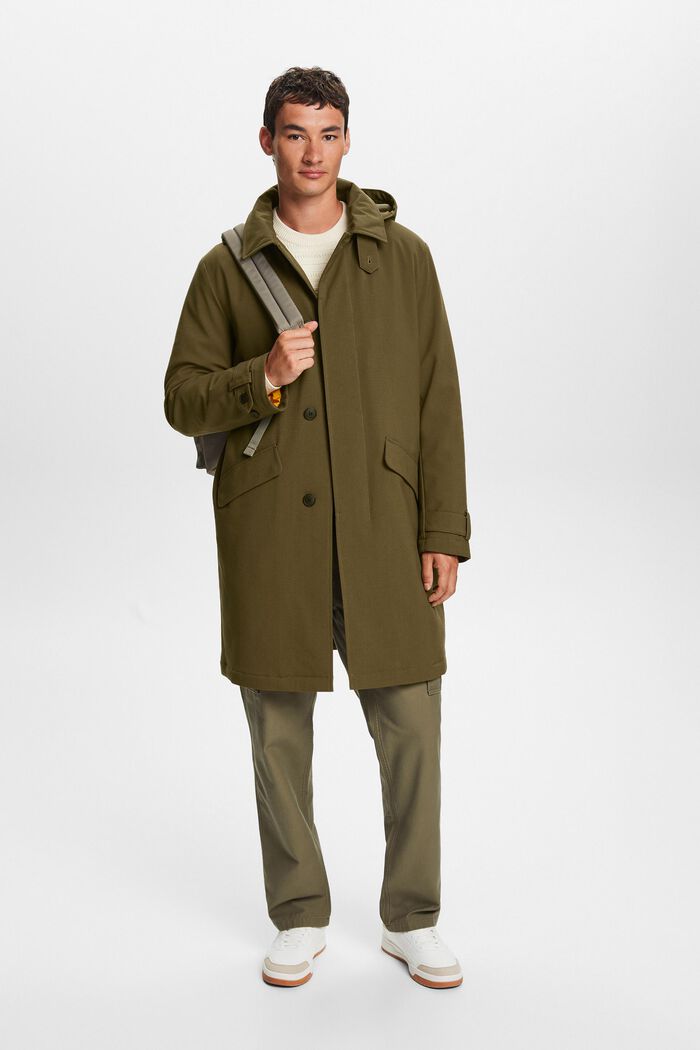 Recycled: padded mac coat with detachable hood, DARK KHAKI, detail image number 0