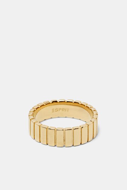 Gold-coloured ribbed ring, sterling silver
