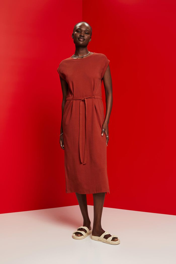 Jersey midi dress with a tie belt, TERRACOTTA, detail image number 5