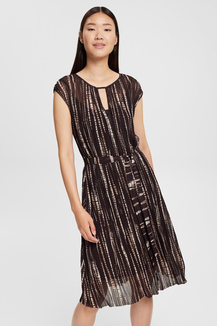 Patterned pleated mesh dress, ANTHRACITE, detail image number 0