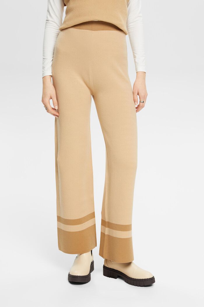 Wide-legged knitted trousers, SAND, detail image number 0