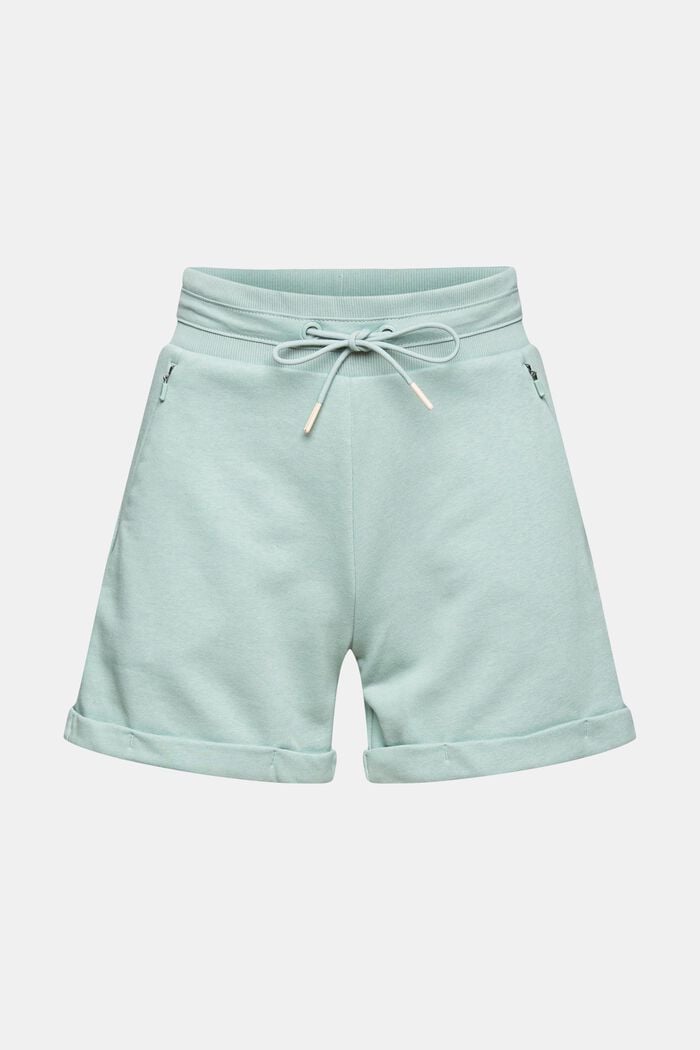 Made of recycled material: sweatshirt shorts with zip pockets, DUSTY GREEN, overview
