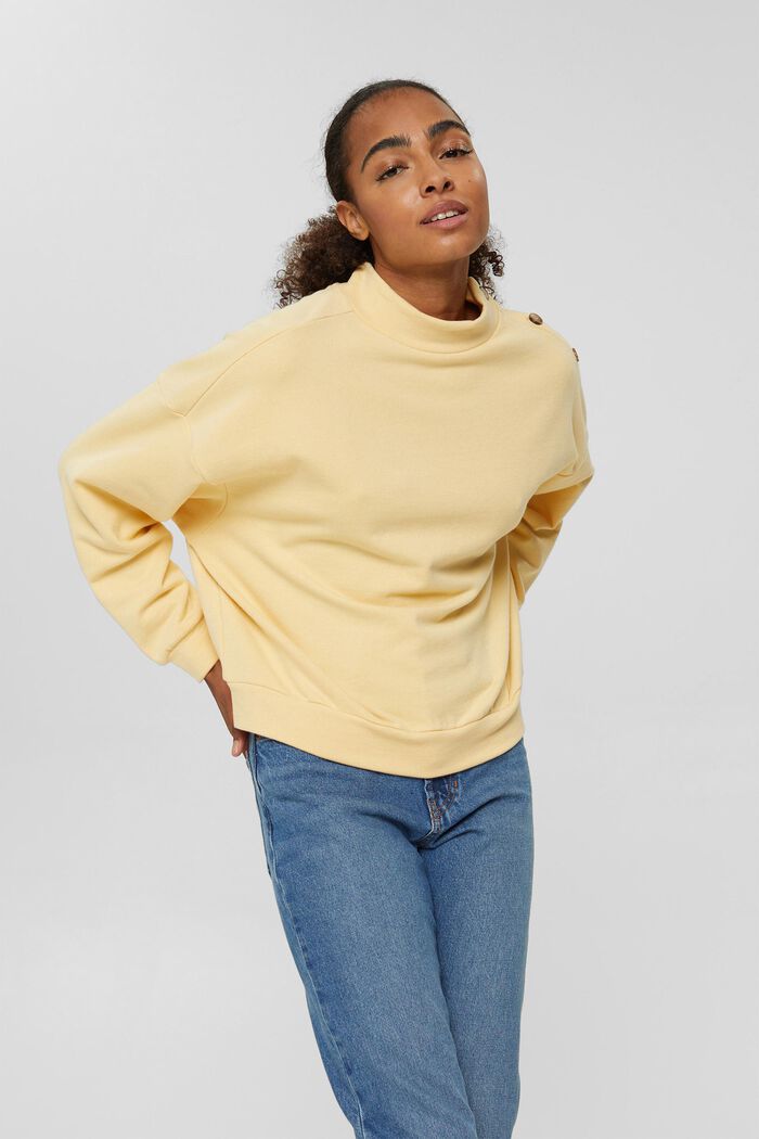 Sweatshirt with a button placket, in blended cotton, PASTEL YELLOW, overview