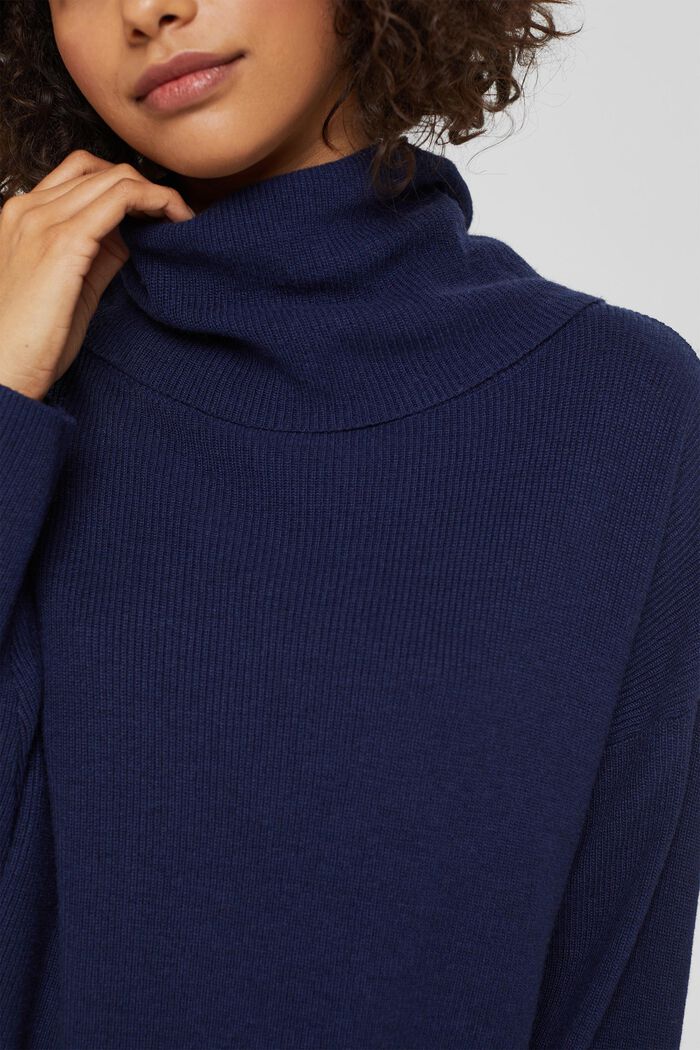 Wool/cashmere blend: jumper with a cowl collar, NAVY, detail image number 2