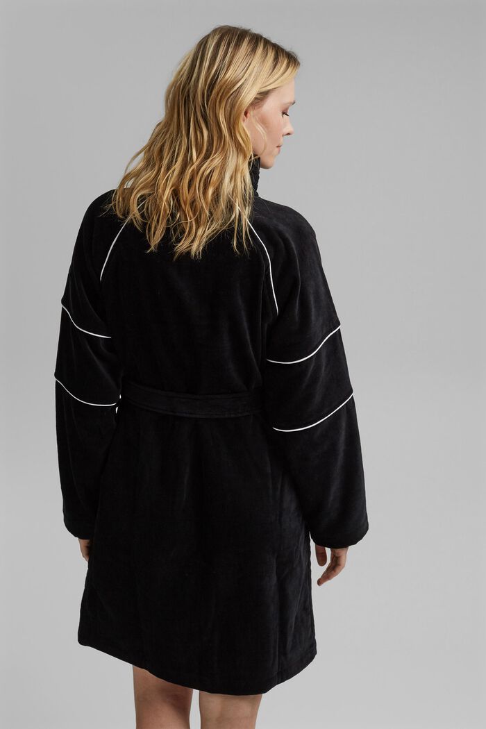 Velour bathrobe, zip-fastening, BLACK, detail image number 2