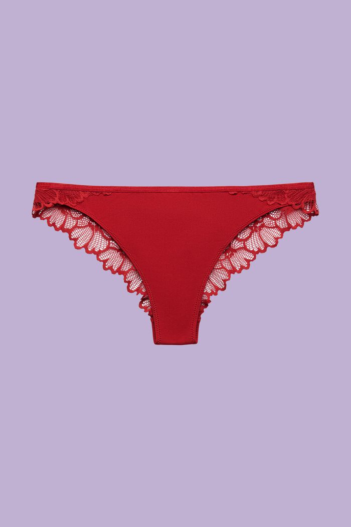 Flower Lace Brazilian Briefs, RED, detail image number 3