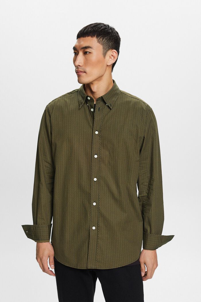 Printed Relaxed Fit Cotton Shirt, DARK KHAKI, detail image number 1