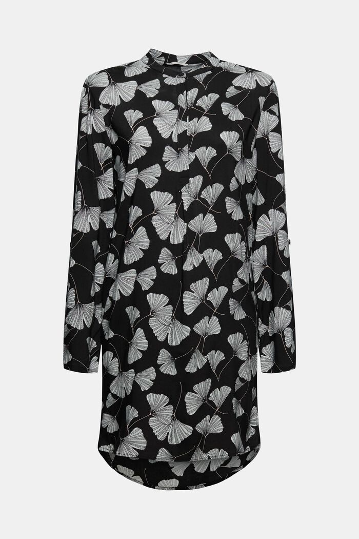Nightshirt with a gingko print, LENZING™ ECOVERO™, BLACK, detail image number 5